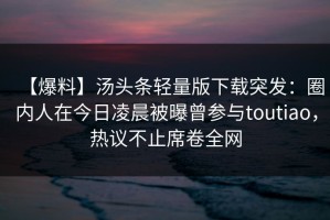 【爆料】汤头条轻量版下载突发：圈内人在今日凌晨被曝曾参与toutiao，热议不止席卷全网