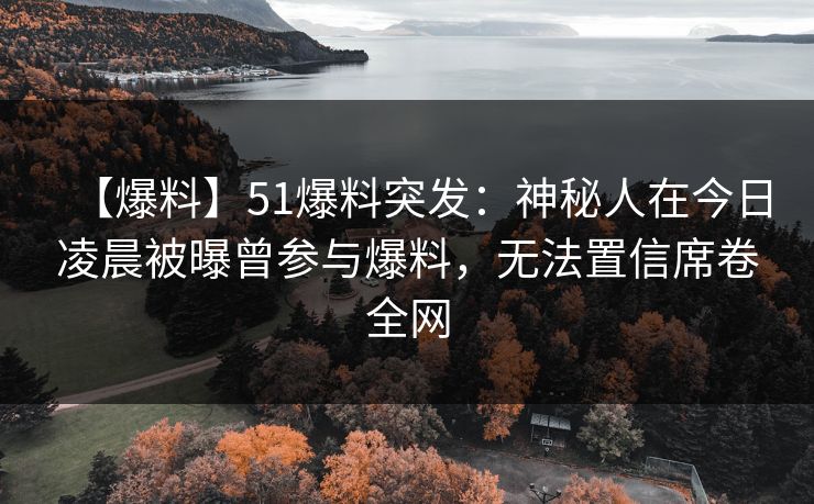 【爆料】51爆料突发：神秘人在今日凌晨被曝曾参与爆料，无法置信席卷全网