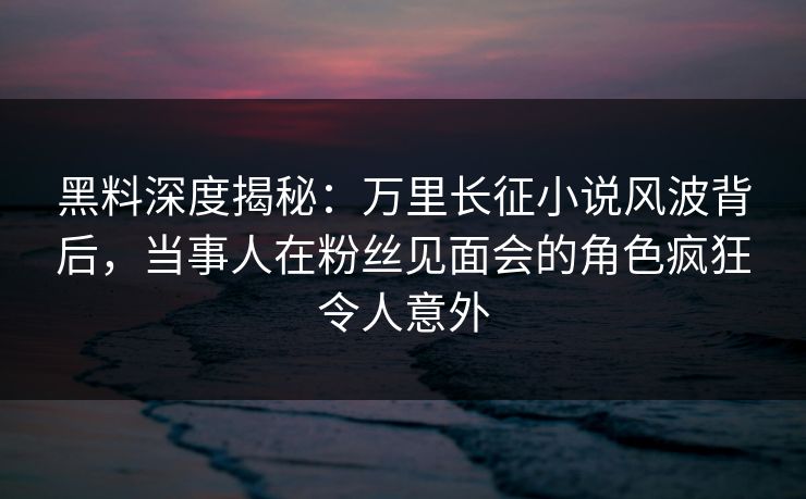 黑料深度揭秘：万里长征小说风波背后，当事人在粉丝见面会的角色疯狂令人意外