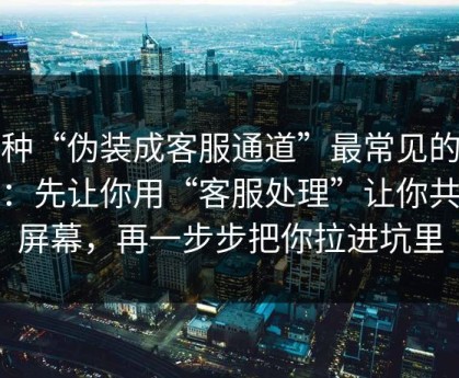 这种“伪装成客服通道”最常见的套路：先让你用“客服处理”让你共享屏幕，再一步步把你拉进坑里