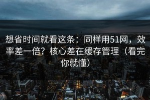 想省时间就看这条：同样用51网，效率差一倍？核心差在缓存管理（看完你就懂）