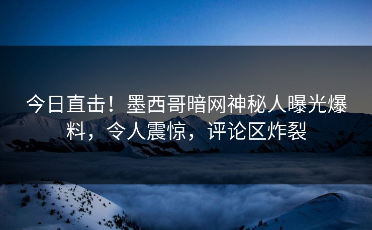 今日直击！墨西哥暗网神秘人曝光爆料，令人震惊，评论区炸裂